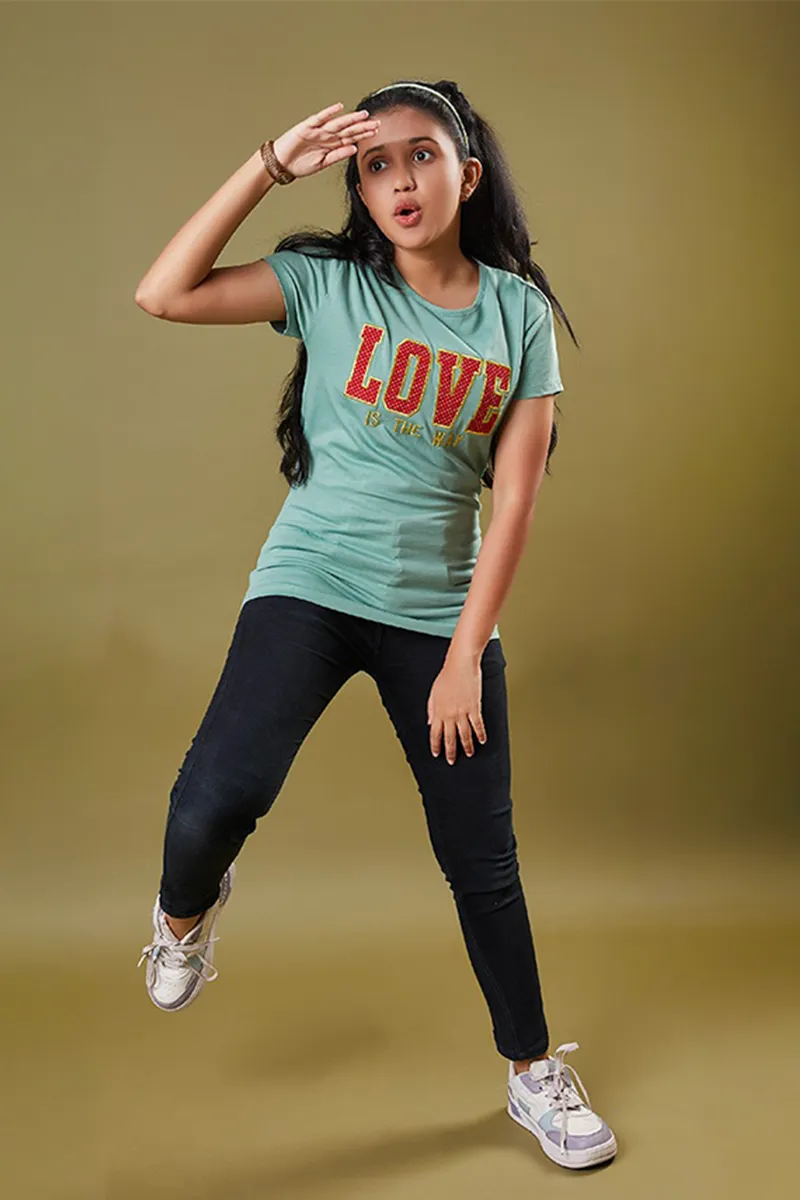 Cotton Printed T-Shirt for Girls - Green-CLGT0088GRE 67Y