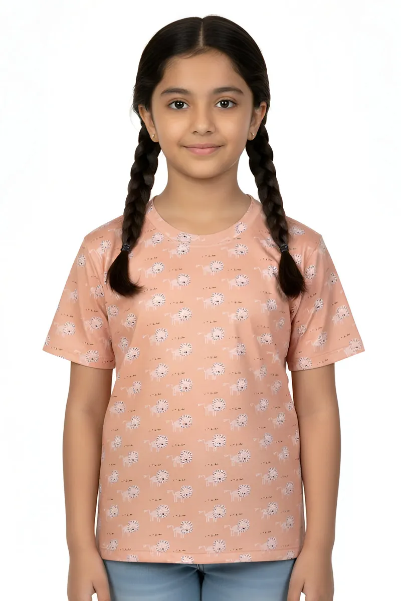 Cotton Lycra Printed Tops for Girls - Light Orange CLGT0092LIGORA45YRS