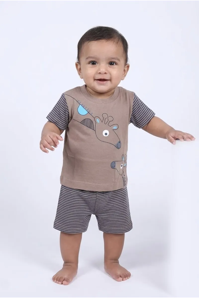Cotton T-Shirt with Shorts Set for Baby Boy - Brown CLJBCL00106BRO912M