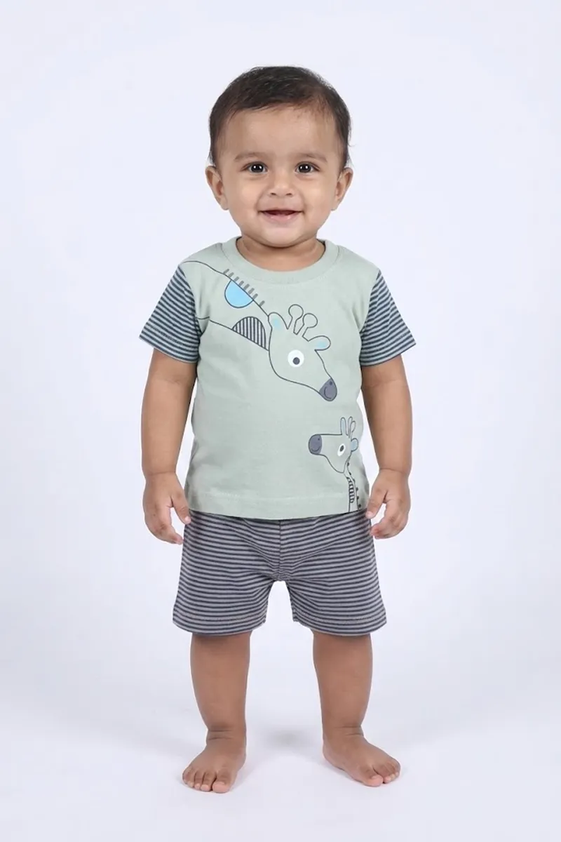 Cotton T-Shirt with Shorts Set for Baby Boy - Green CLJBCL00106GRE69M