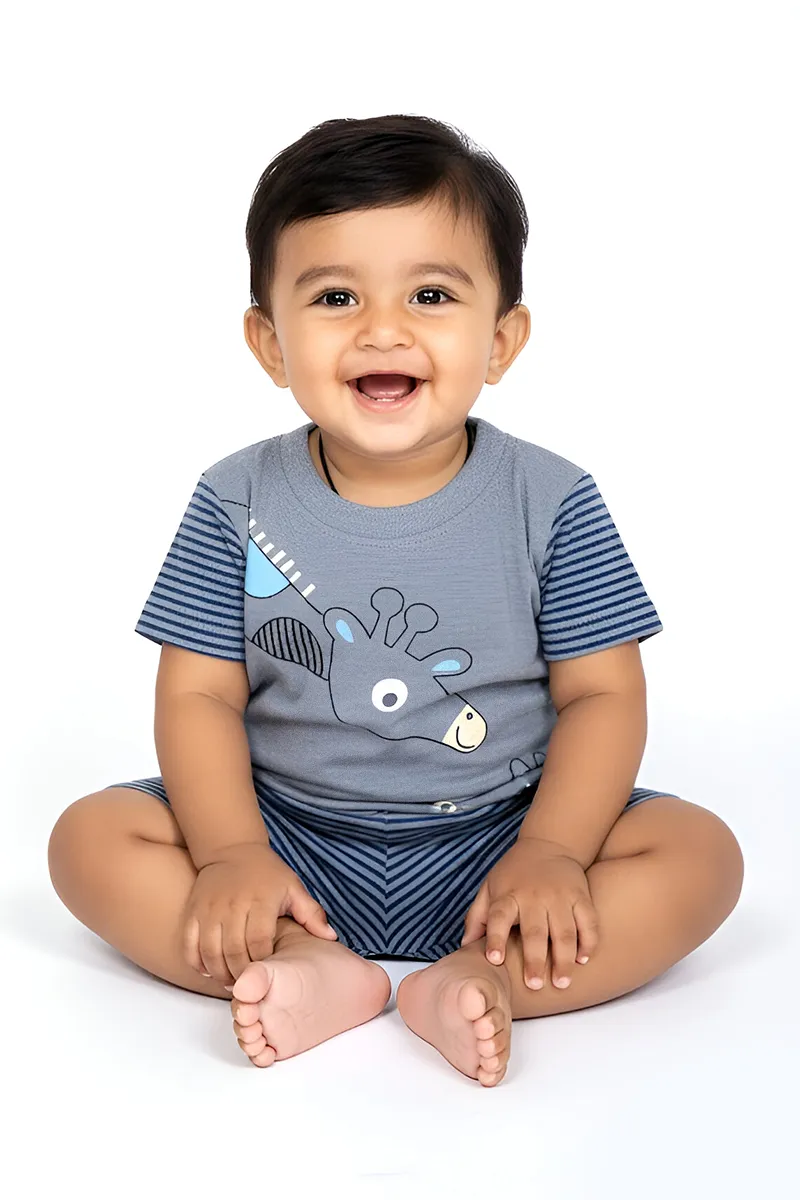 Cotton T-Shirt with Shorts Set for Baby Boy - Grey CLJBCL00106GREY36M