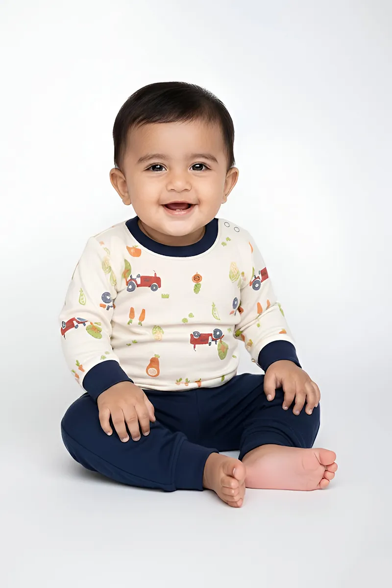 Cotton Printed Top and Pant Set for Baby Girl - Cream