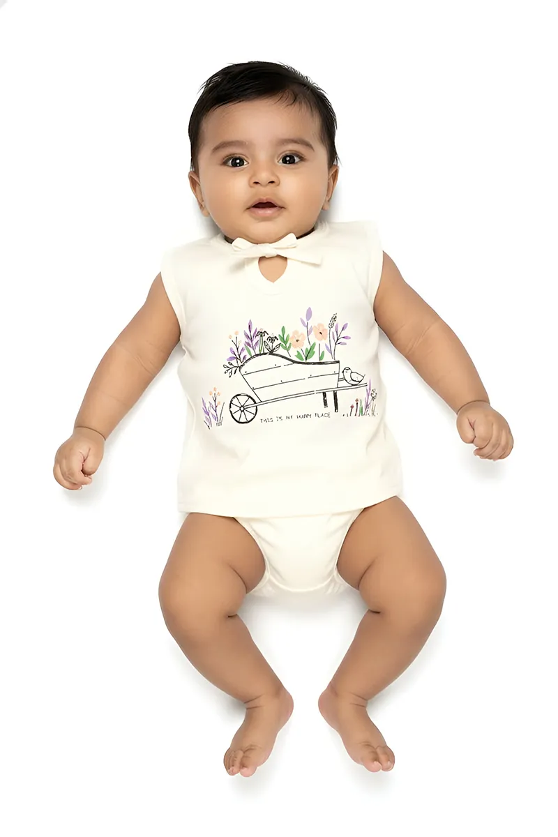Cotton Printed Top and Panty Set for Babies - Yellow CLJBCL00121YEL03M