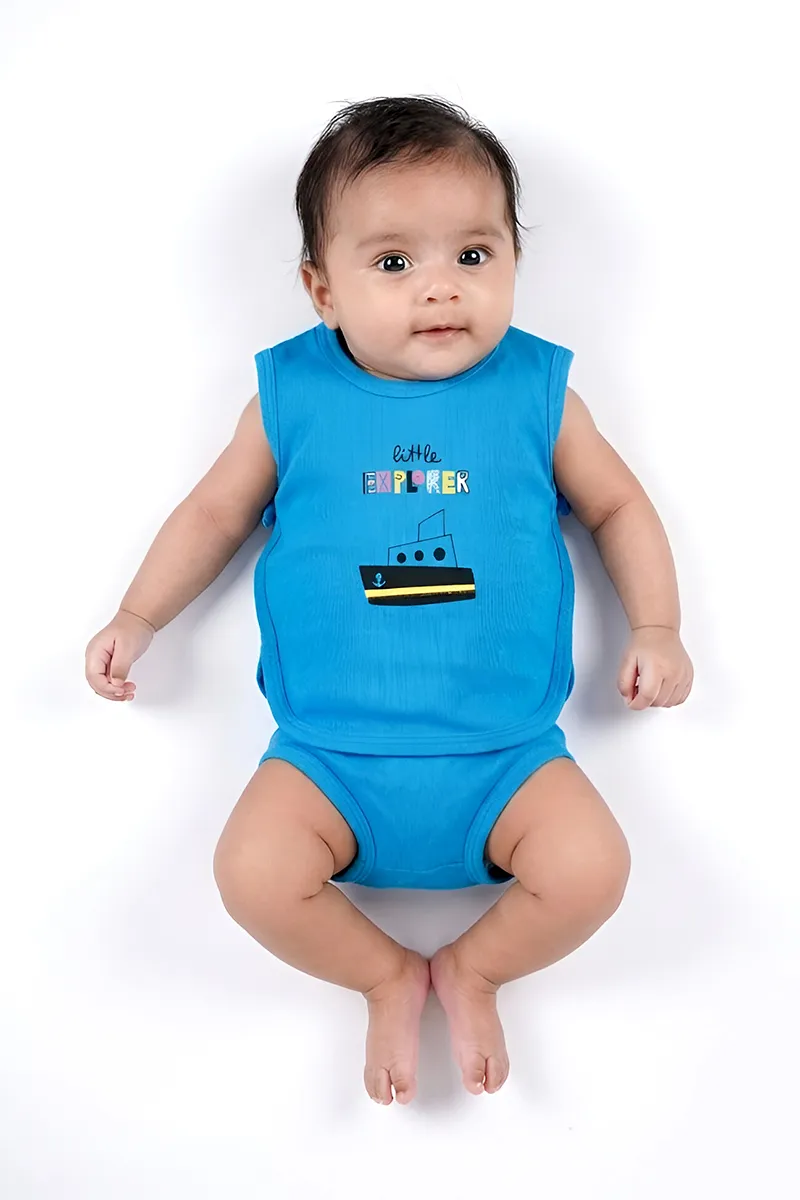 Cotton Printed Top and Panty Set for Babies - Blue CLJBCL00129BLU03M
