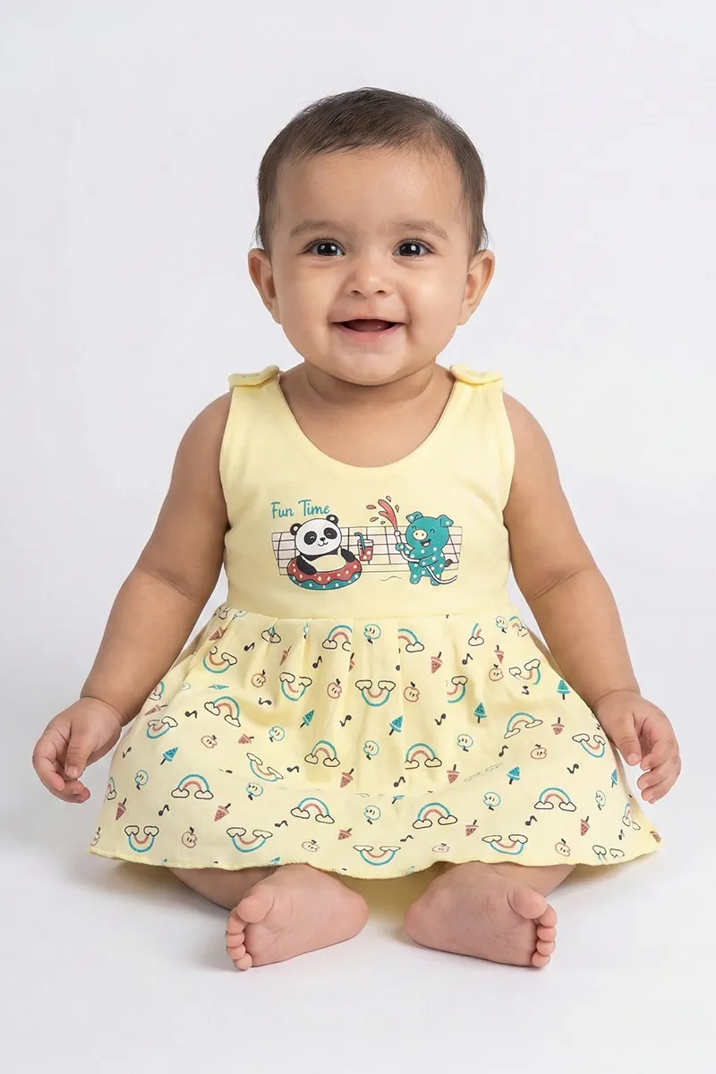Printed Sleeveless Frock for Baby Girl - Yellow