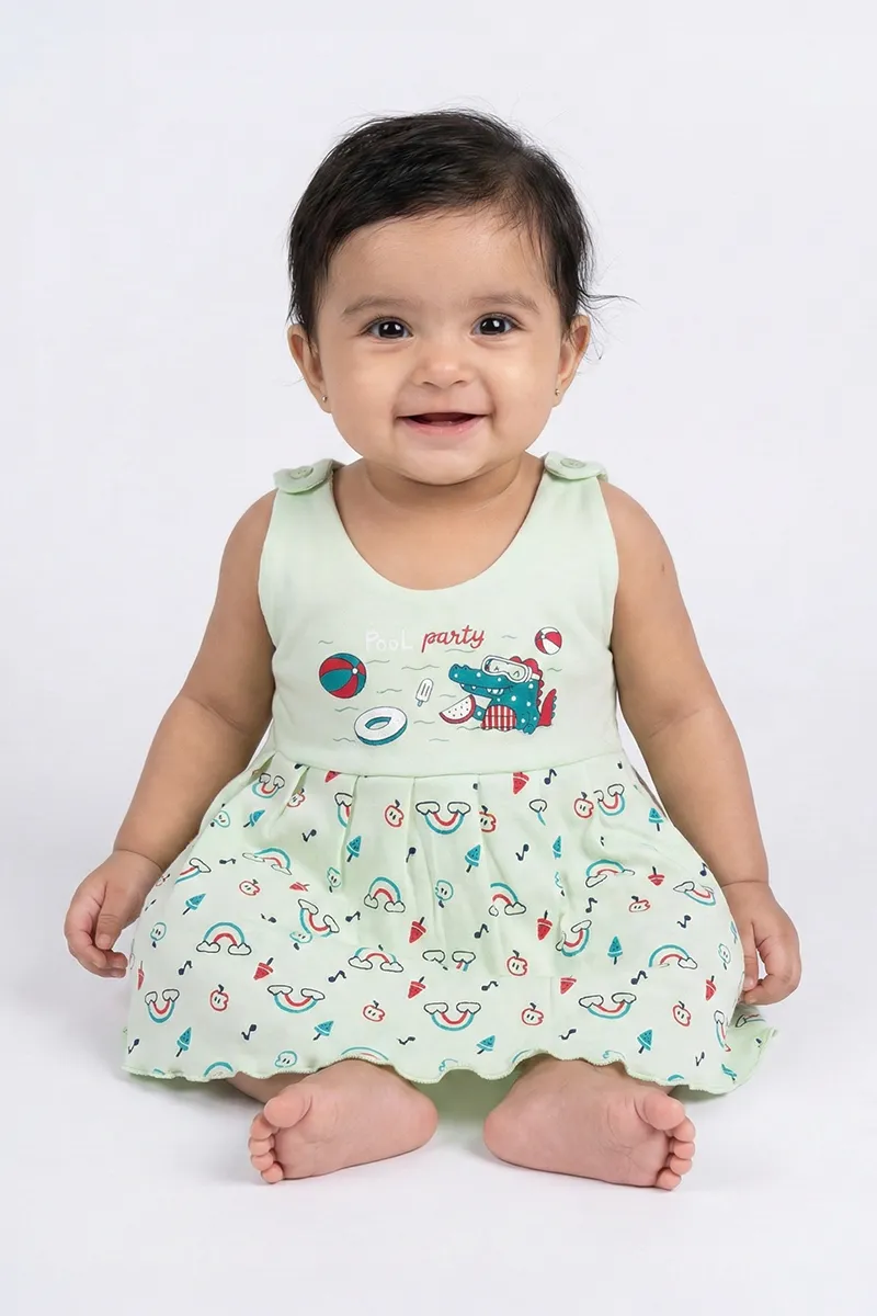 Printed Sleeveless Frock for Baby Girl - Light Green