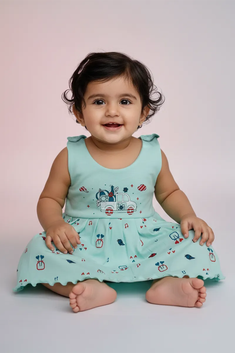 Printed Frock for Baby Girl - Sea Green
