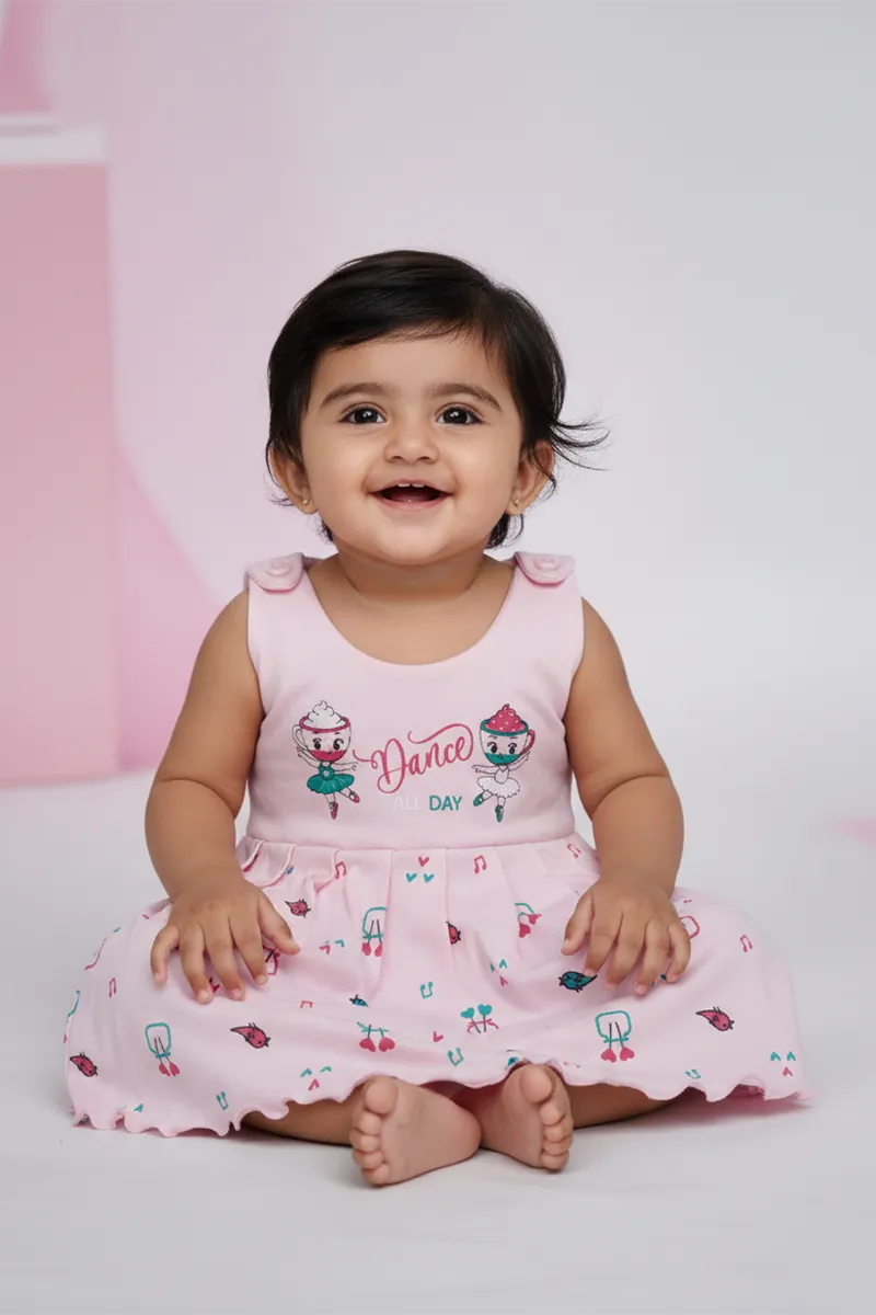 Printed Frock for Baby Girl - Baby Pink