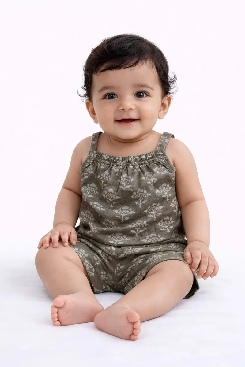 Cotton Printed Top with Shorts Set for Baby Girl - Olive CLJBCL0025OLI03M