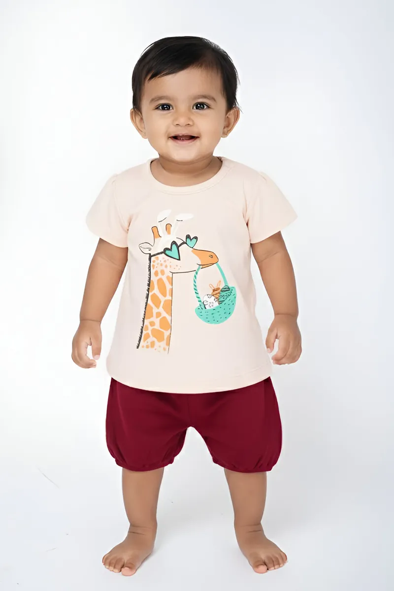 Cotton Top with Shorts Set for Baby Girl - Peach CLJBCL0070PEA36M