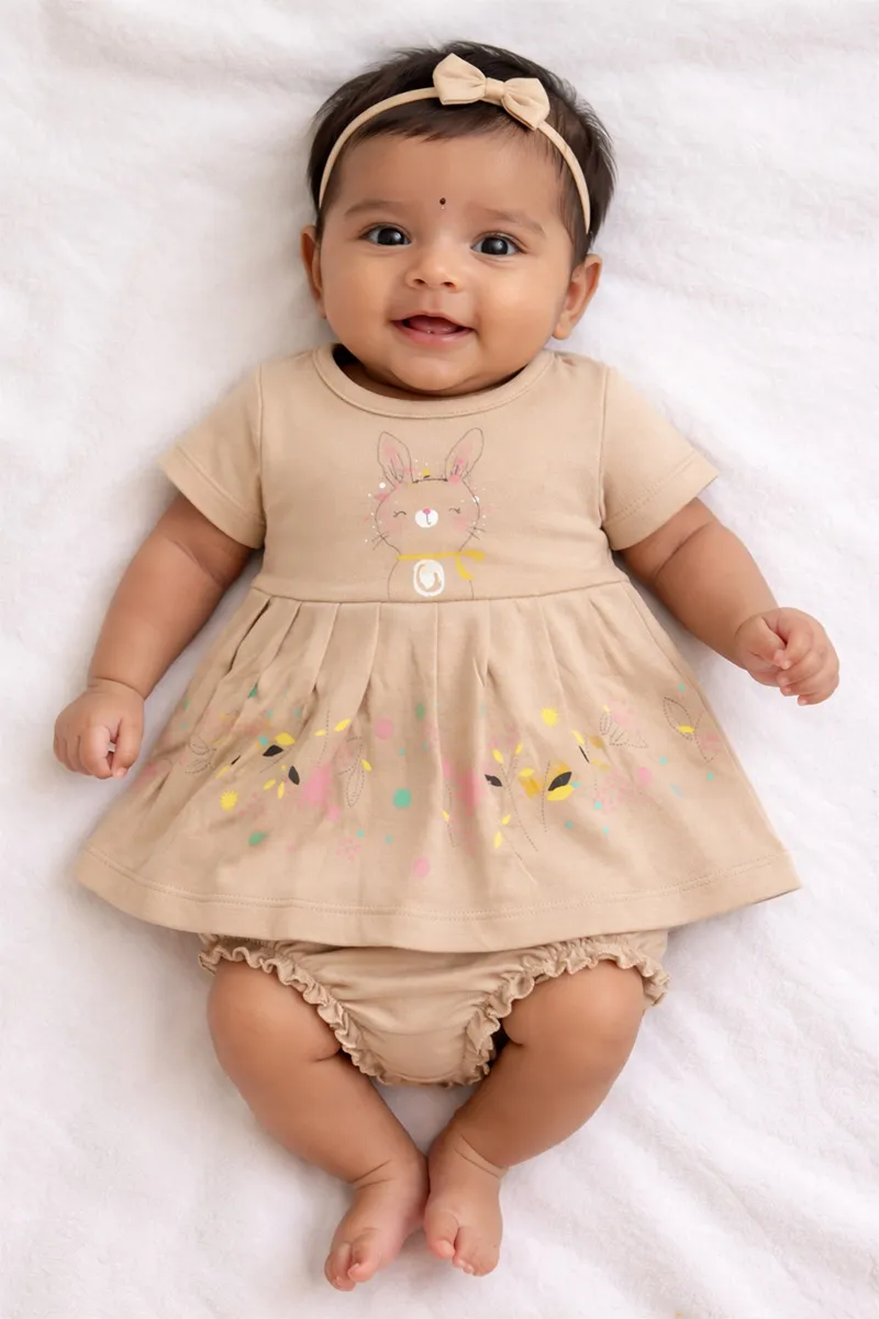 Cotton Frock with Panty Set for Baby Girl - Brown CLJBCL0074BRO36M
