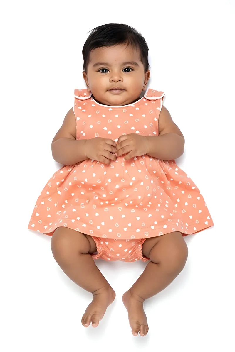Cotton Printed Frock with Panty Set for Baby Girl - Peach