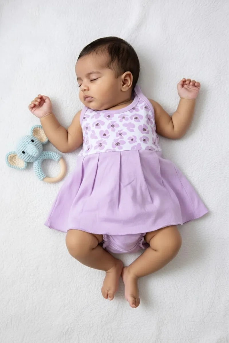 Cotton Printed Frock with Panty Set for Baby Girl - Lavender
