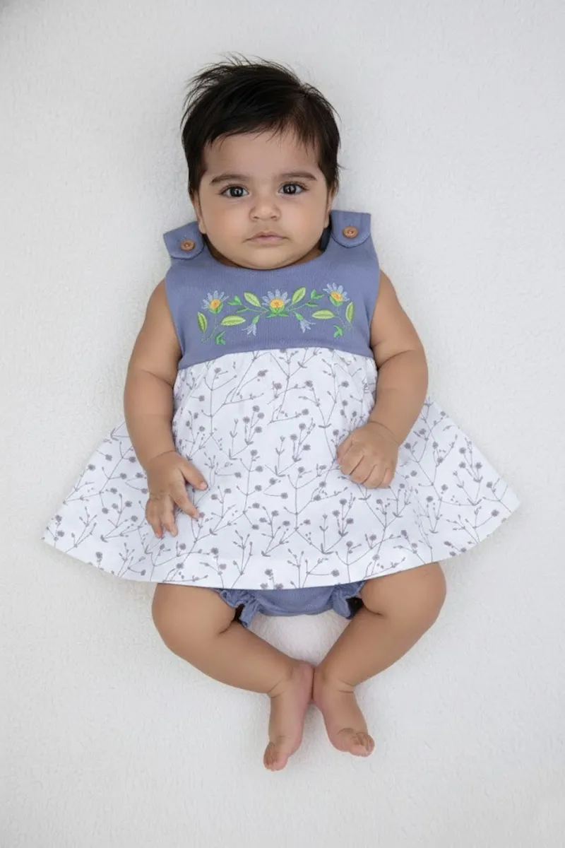 Cotton Printed Frock with Panty Set for Baby Girl - Blue