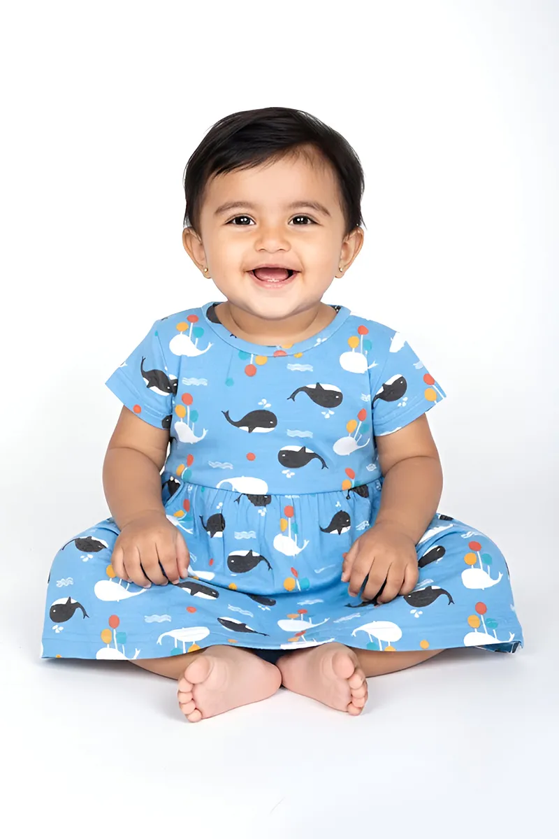 Cotton Printed Frock for Baby Girl - Blue