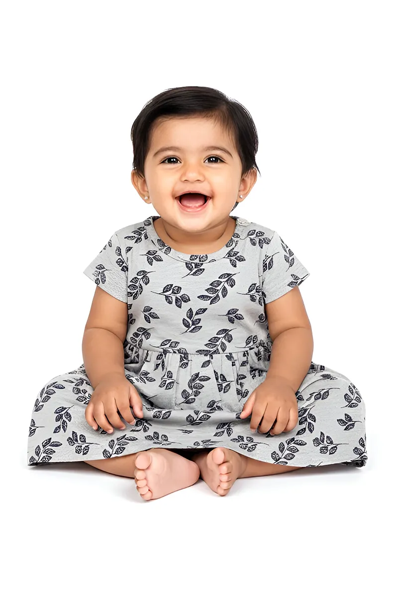 Cotton Printed Frock for Baby Girl - Grey CLJBCL0084GRE36M