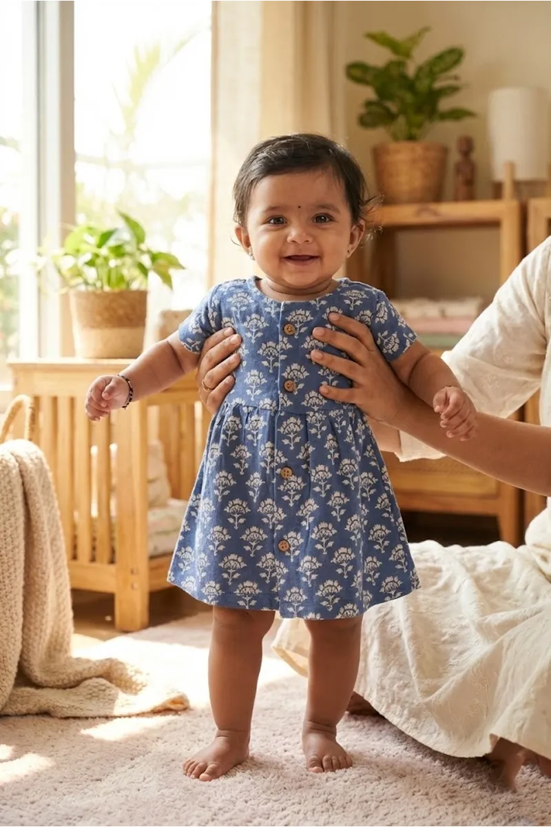 Cotton Printed Frock for Baby Girl - Blue CLJBCL0092BLU36M