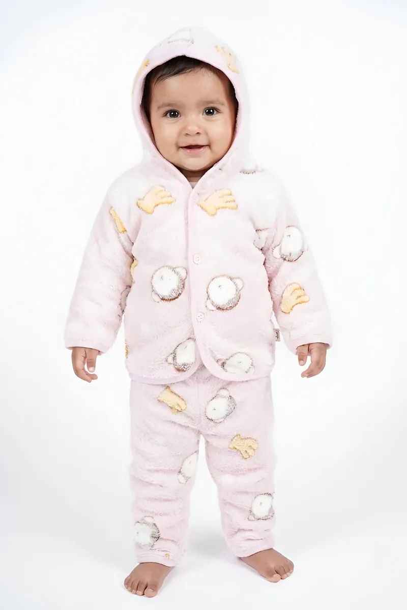 Fleece Hooded Sweater & Pants Set for Babies - Pink CLJBCL01PIN03M