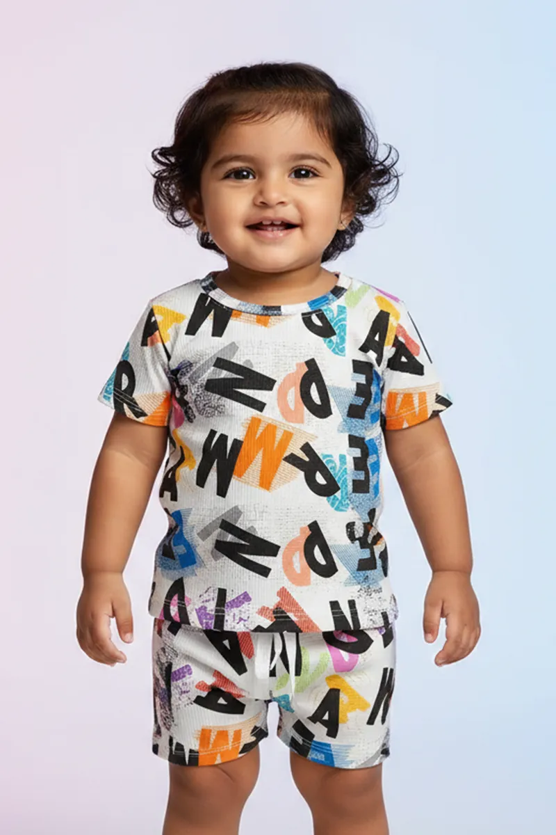 Tencel Printed T-Shirt and Shorts Set for Baby Boys - Multicolour CLJBCS00177MUL612M