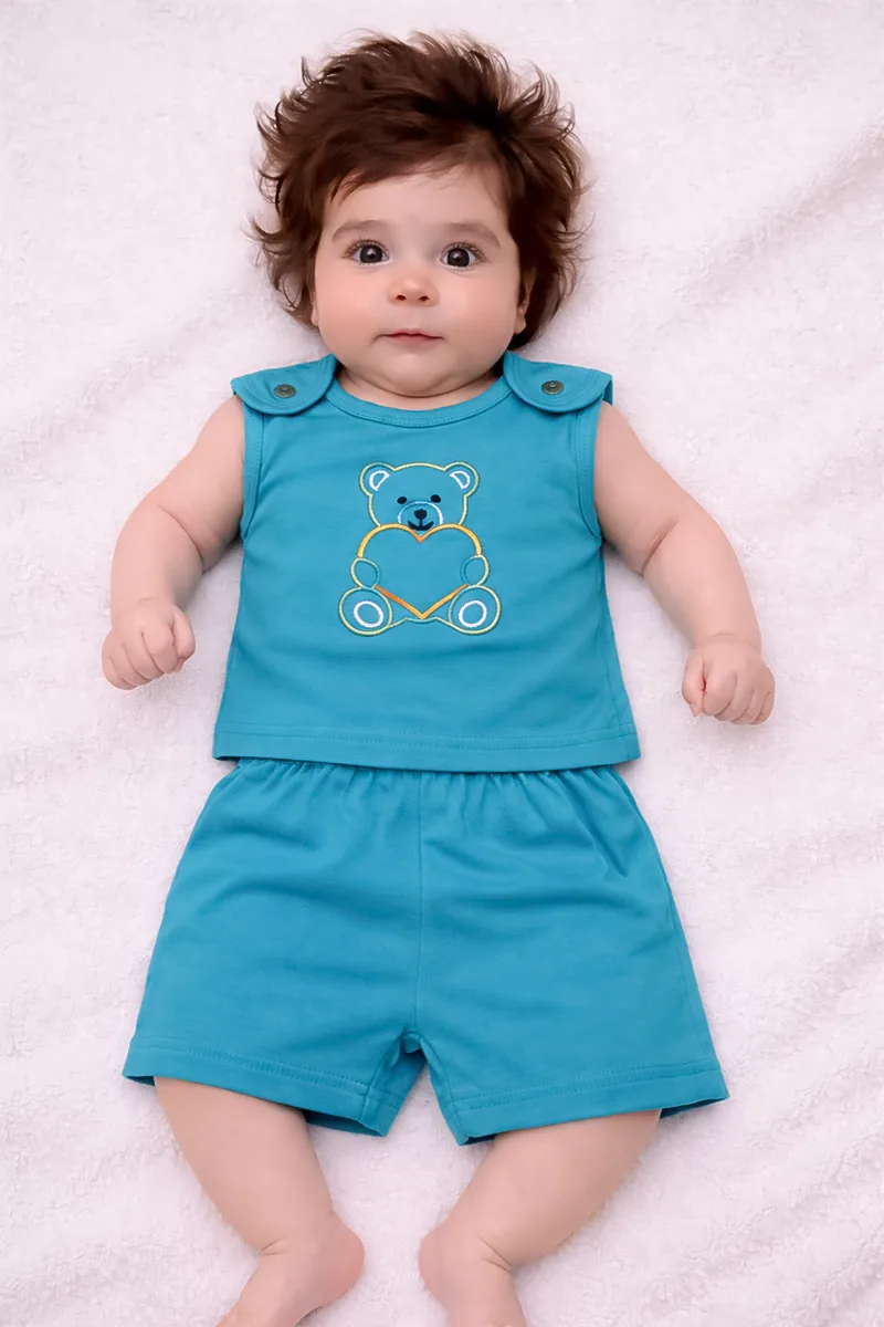 Embroidered Top and Shorts Set for Babies - Green
