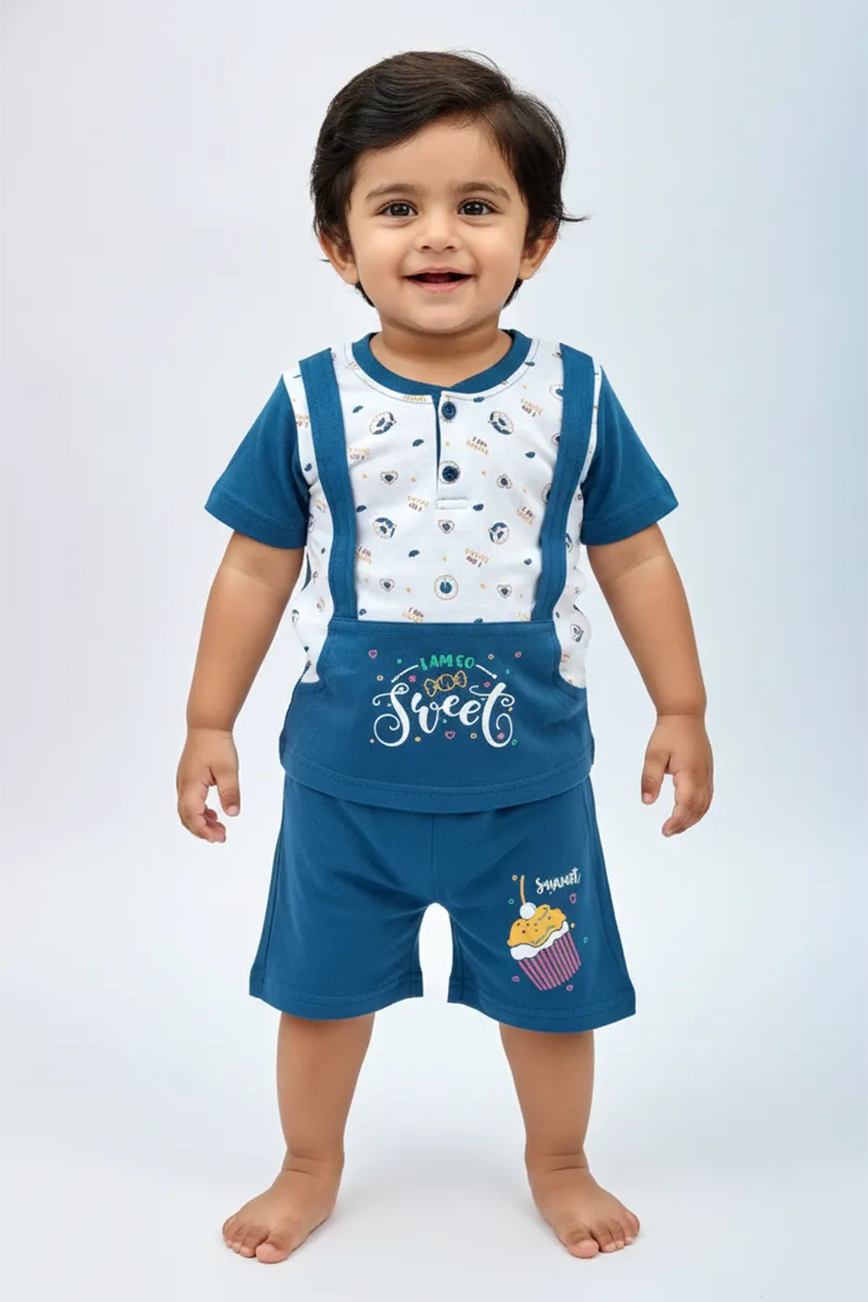 Printed T-Shirt and Shorts for Babies - Teal Blue CLJBCS00241TEA36M