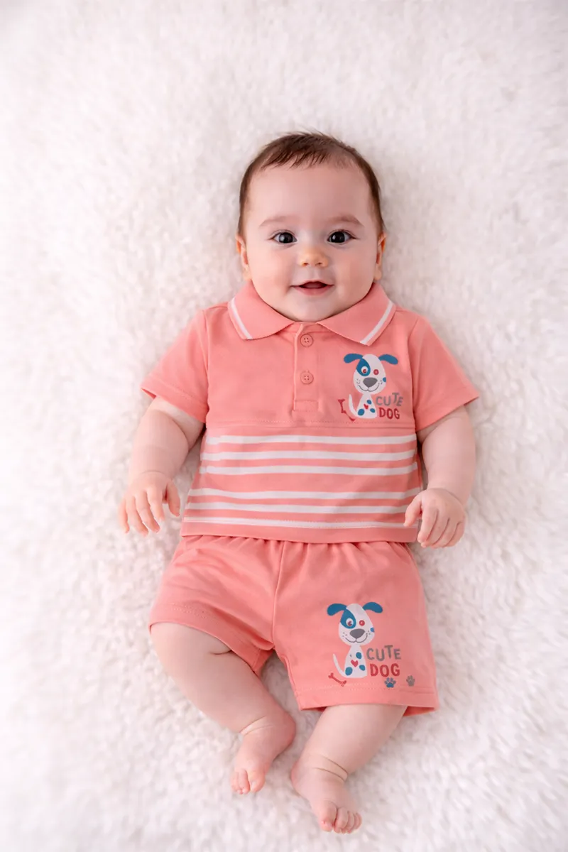 Printed T-Shirt and Shorts for Babies - Peach CLJBCS00266PEA1218