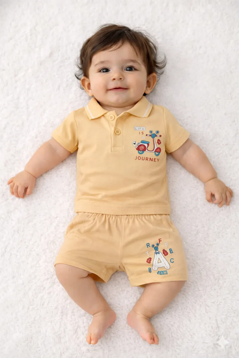 Printed T-Shirt and Shorts for Babies - Light Orange
