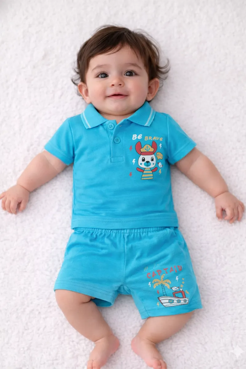 Printed T-Shirt and Shorts for Babies - Sky Blue