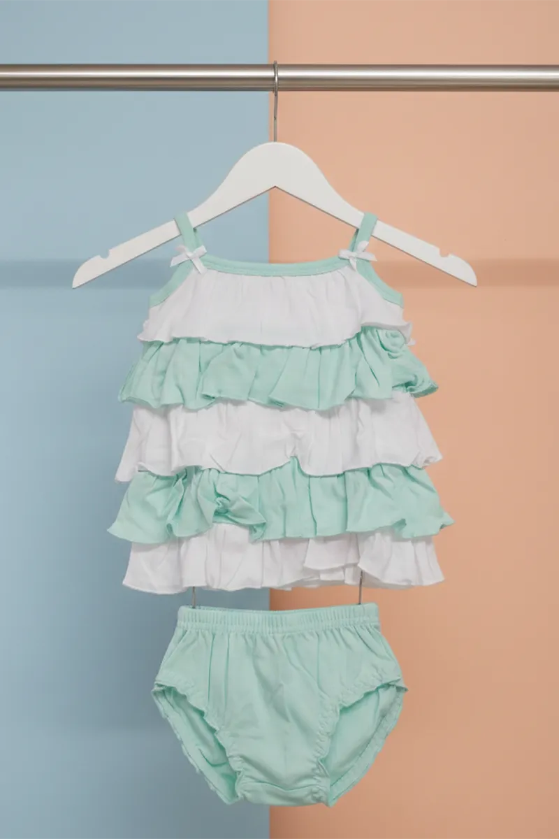 Cotton Frill Frock with Panty Set for Baby Girl - Aqua CLJBCS00279AQU612M