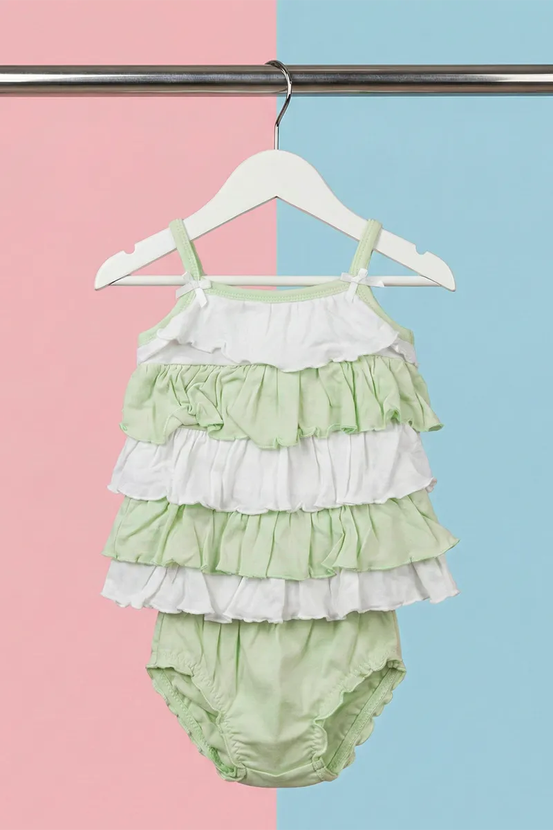 Cotton Frill Frock with Panty Set for Baby Girl - Green CLJBCS00279GRE612M