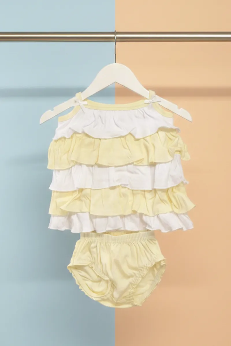 Cotton Frill Frock with Panty Set for Baby Girl - Yellow CLJBCS00279YEL612M