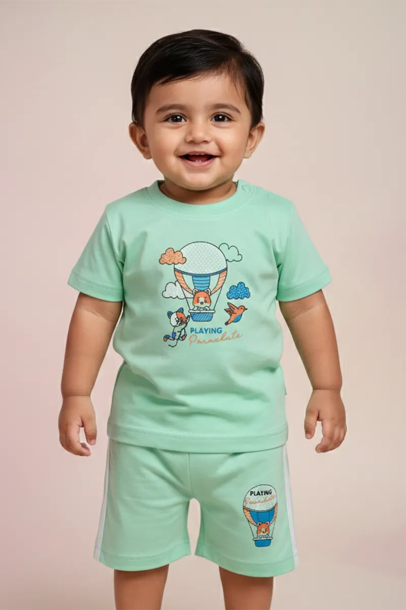Printed T-Shirt and Shorts for Babies - Light Green CLJBCS00294LIG1824