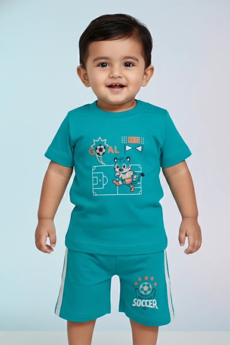 Printed T-Shirt and Shorts for Babies - Green CLJBCS00296GRE612M