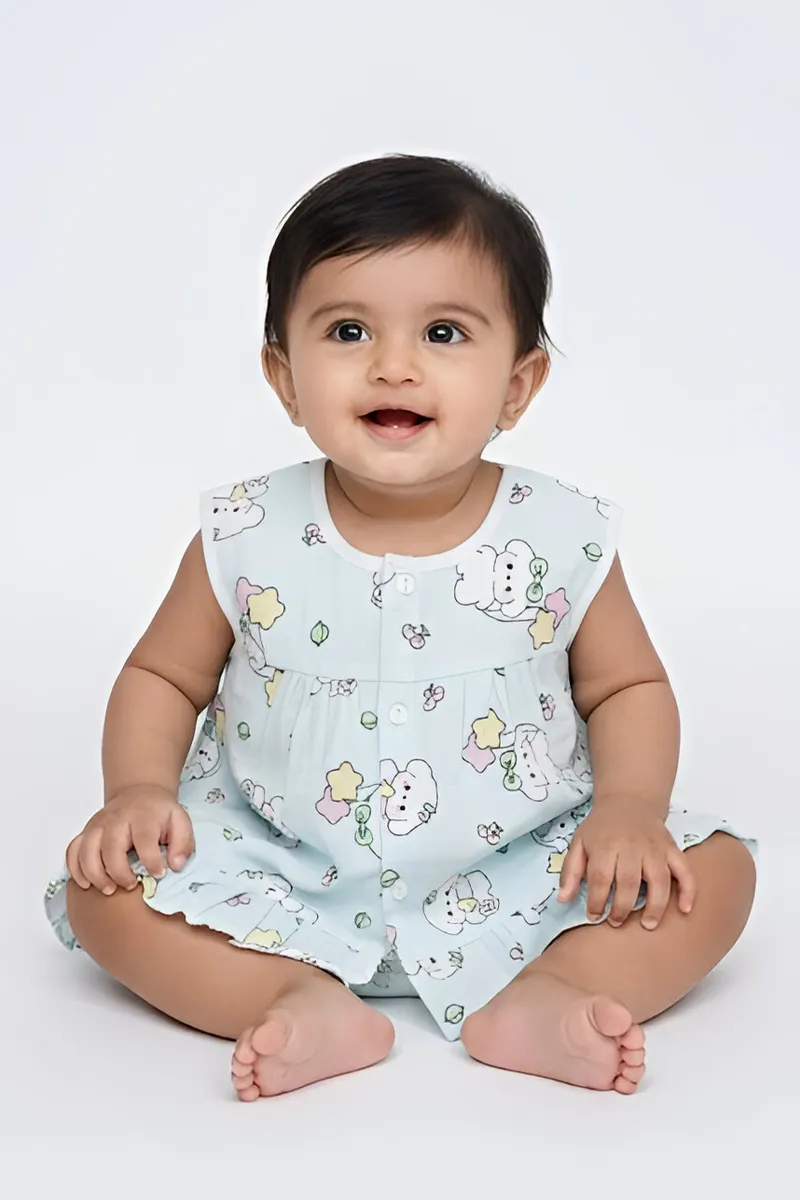Cotton Printed Frock for Baby Girl - Ice Blue CLJBF009ICEBLU03M