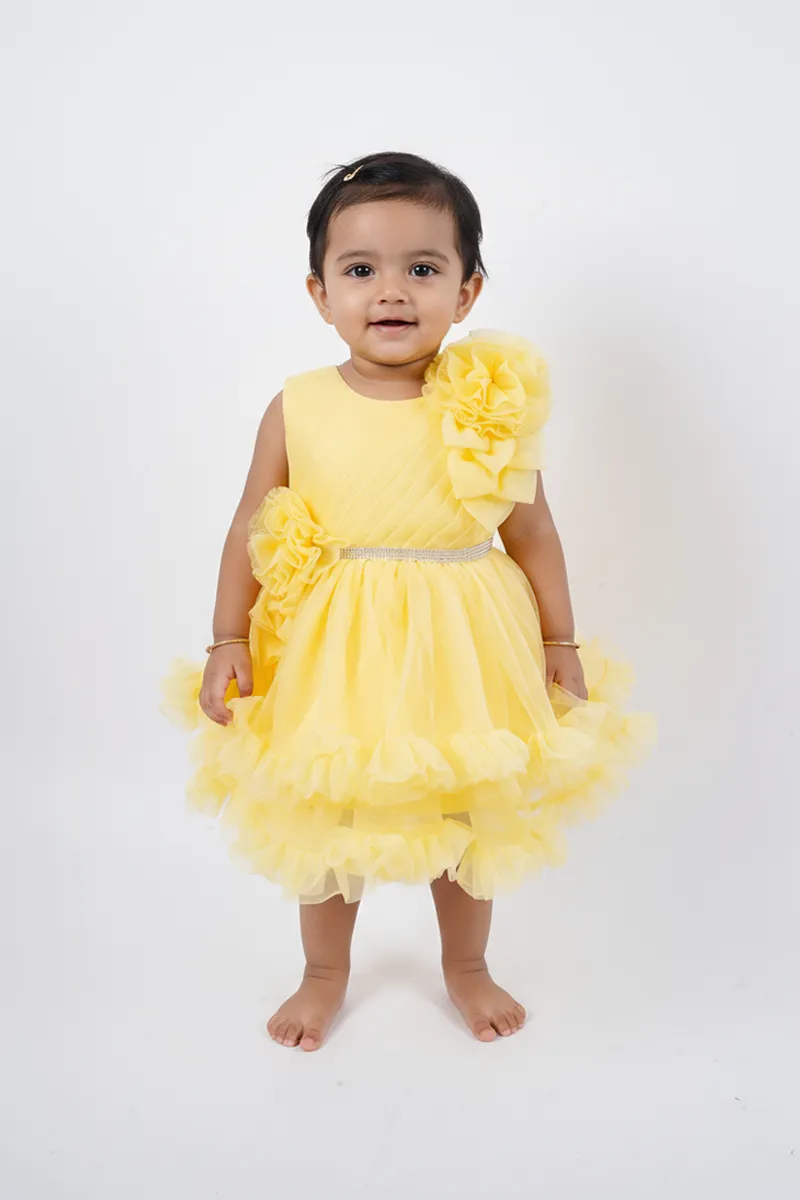Baby Girl's Polyester Embellished Tulle Party Frock - Yellow CLJBF010YEL01YR