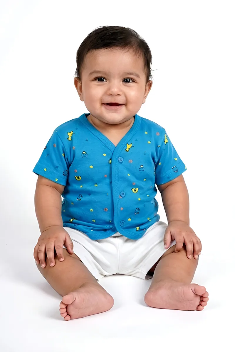 Cotton Printed Button Jhabla for Babies - Blue CLJBJ0019BLU36M