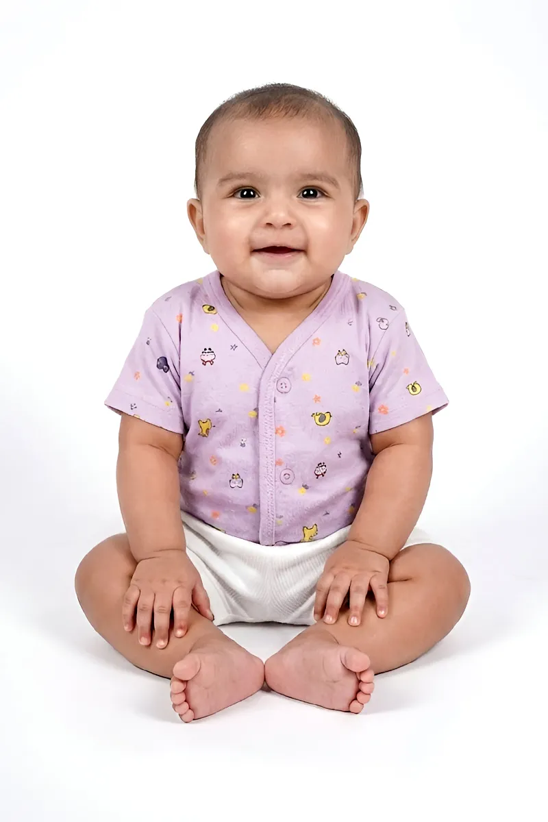 Cotton Printed Button Jhabla for Babies - Lavender