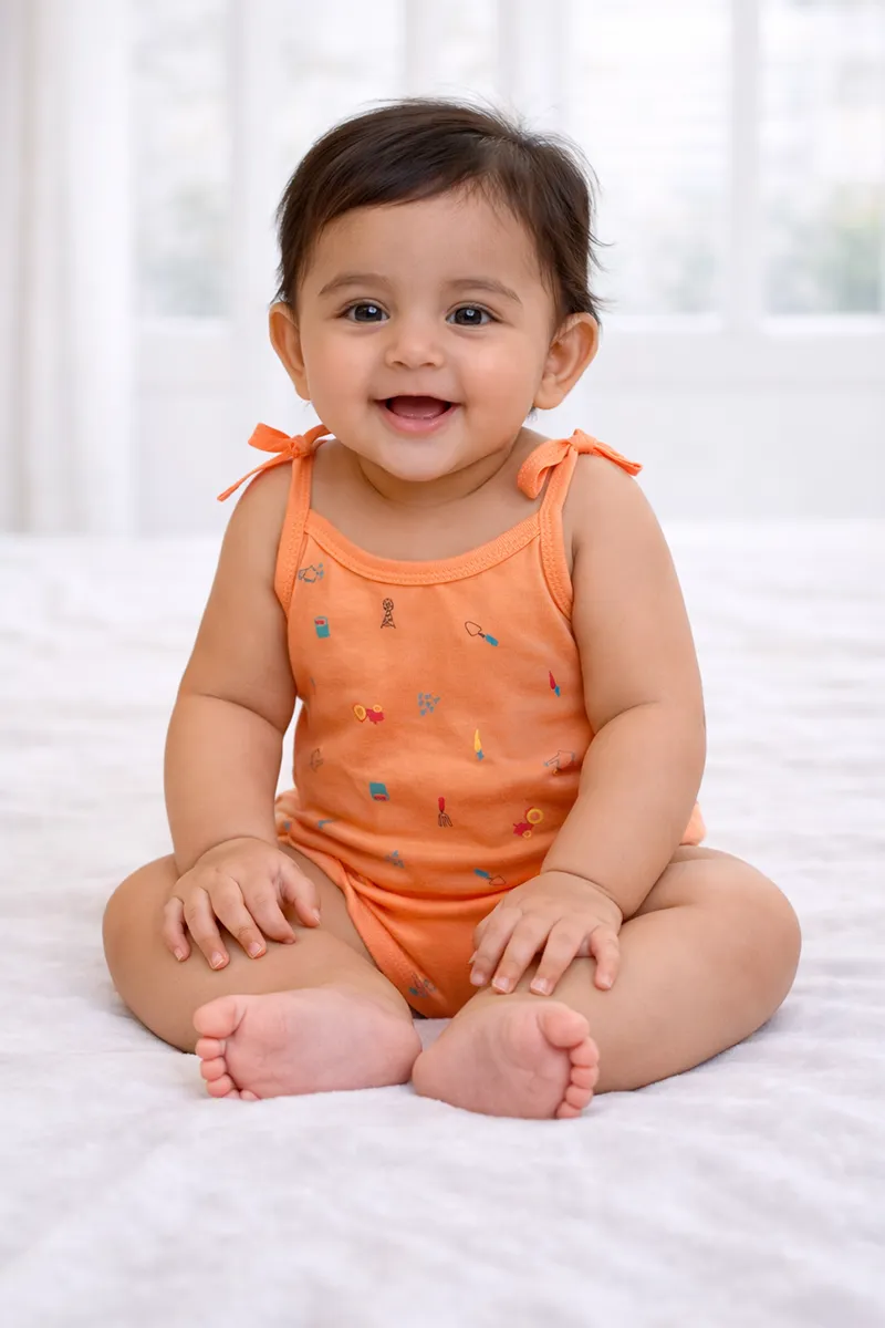 Cotton Printed Knot Jhabla for Babies - Orange CLJBJ0023ORA03M