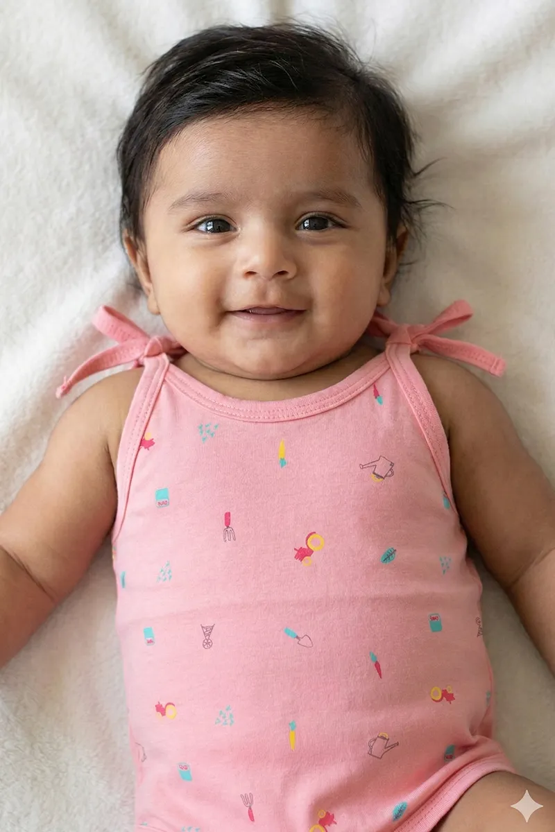 Cotton Printed Knot Jhabla for Babies - Pink
