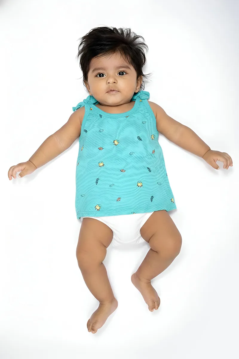 Cotton Printed Knot Jhabla for Babies - Green