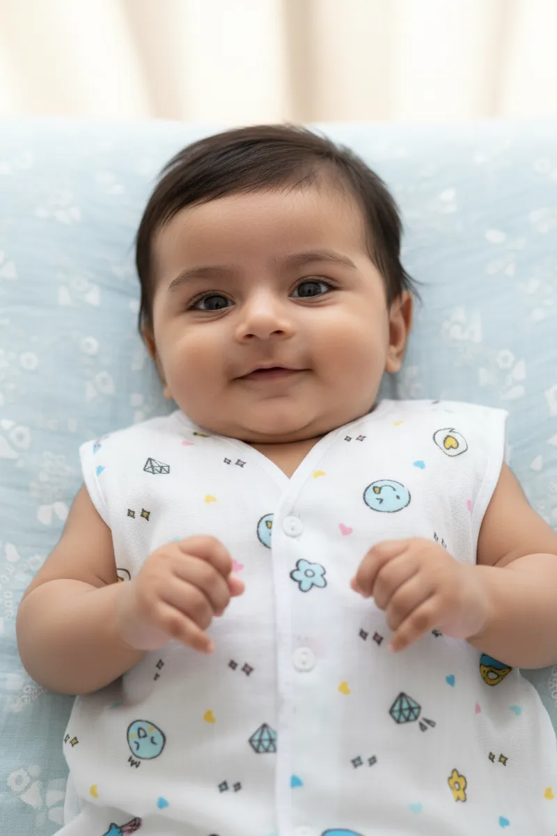 Cotton Button Jhabla for Babies - Ice Blue CLJBJ003ICEBLU03M