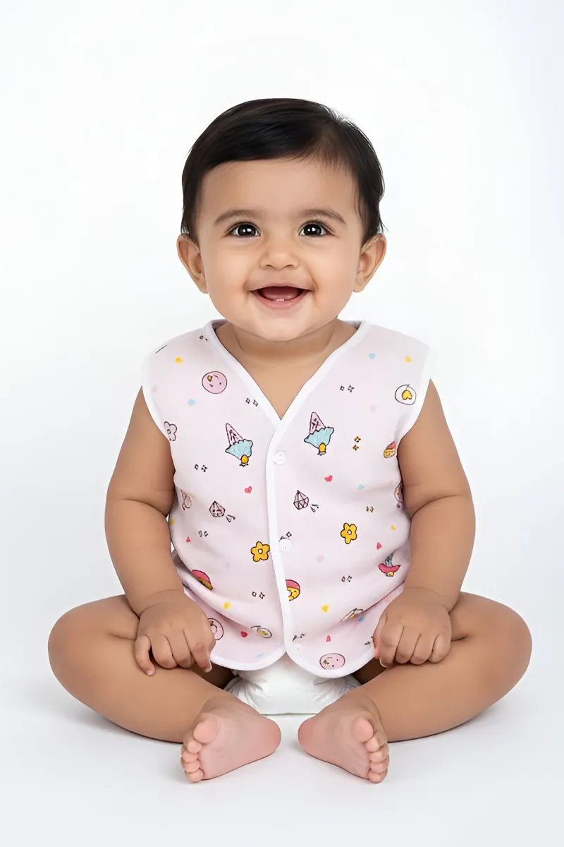 Cotton Button Jhabla for Babies - Pink CLJBJ003PIN03M