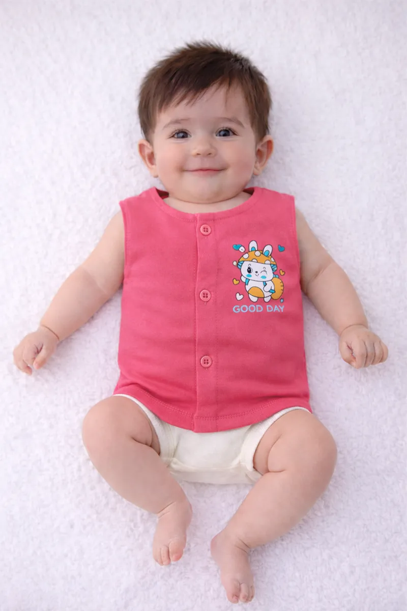 Printed Button Jhabla for Babies - Pink CLJBJ0044PIN03M