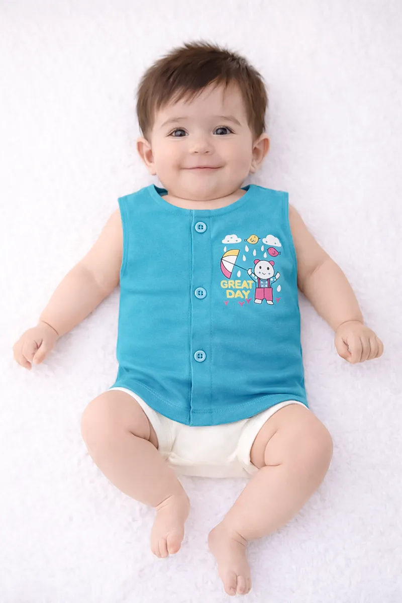 Printed Button Jhabla for Babies - Green CLJBJ0046GRN03M