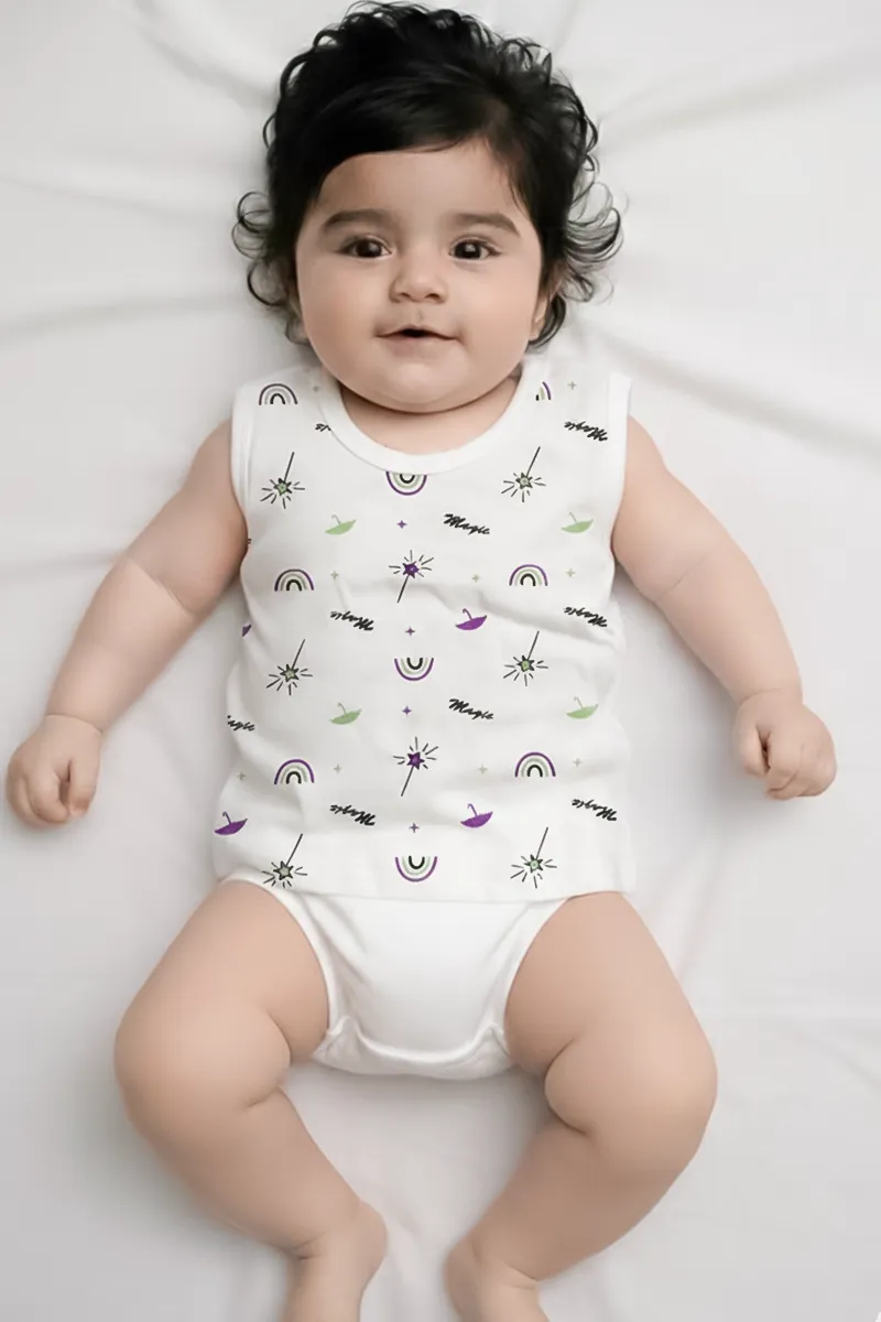 Printed Vest for Babies - White