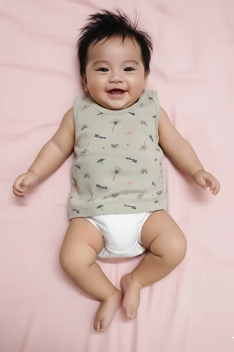 Printed Vest for Babies - Sage CLJBJ0057SAG03M