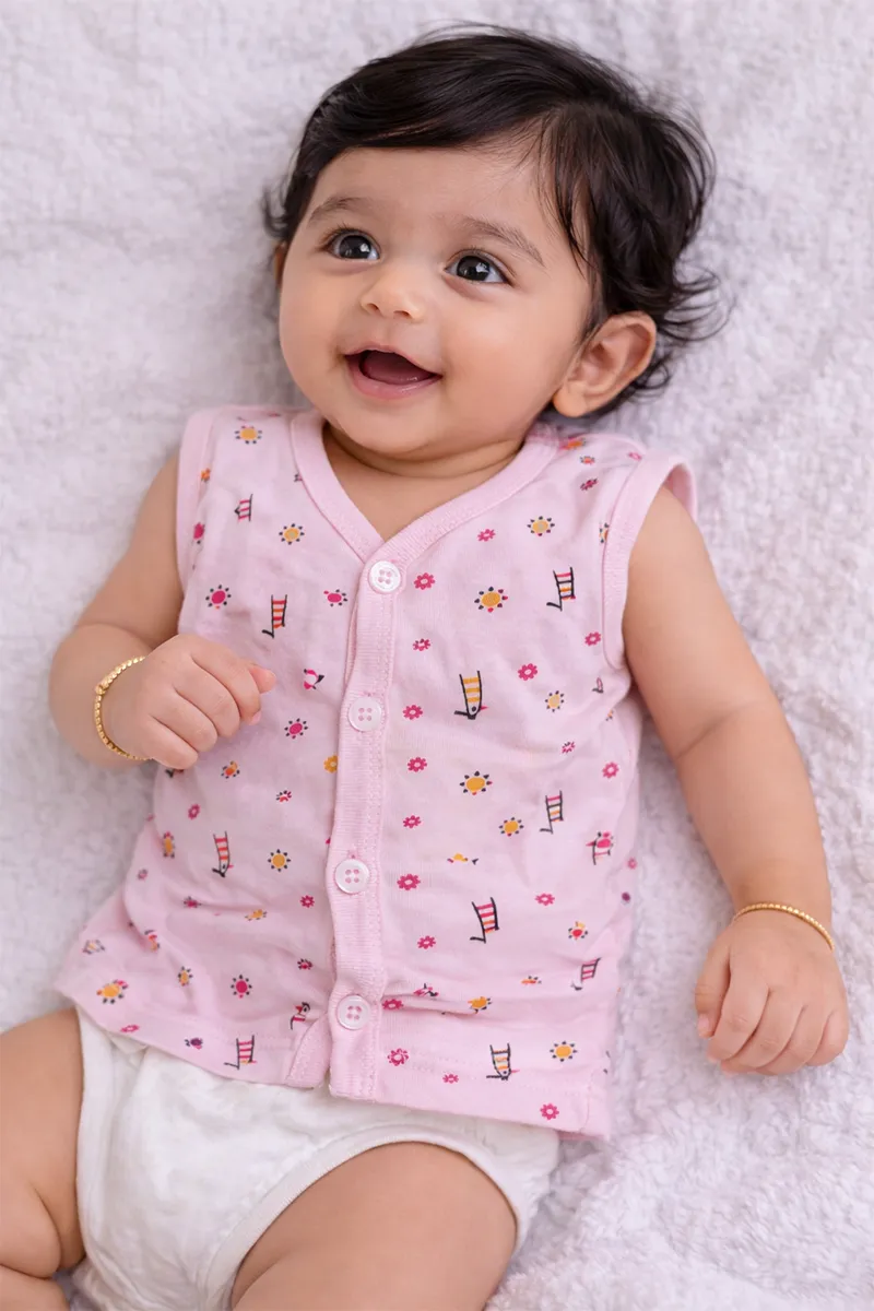 Printed Button Jhabla for Babies - Pink CLJBJ0083PIN03M