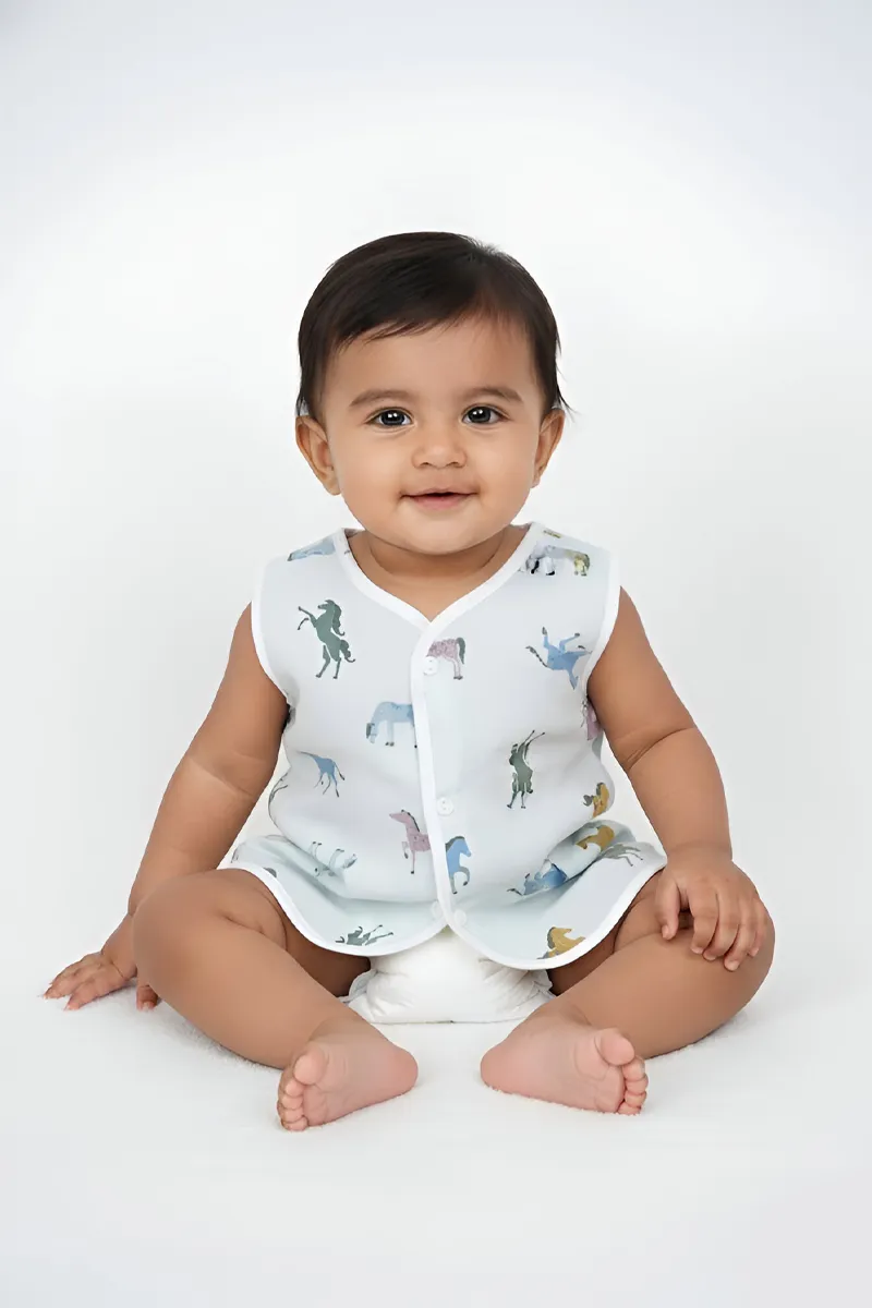 Cotton Button Jhabla for Babies - Blue CLJBJ008BLU03M