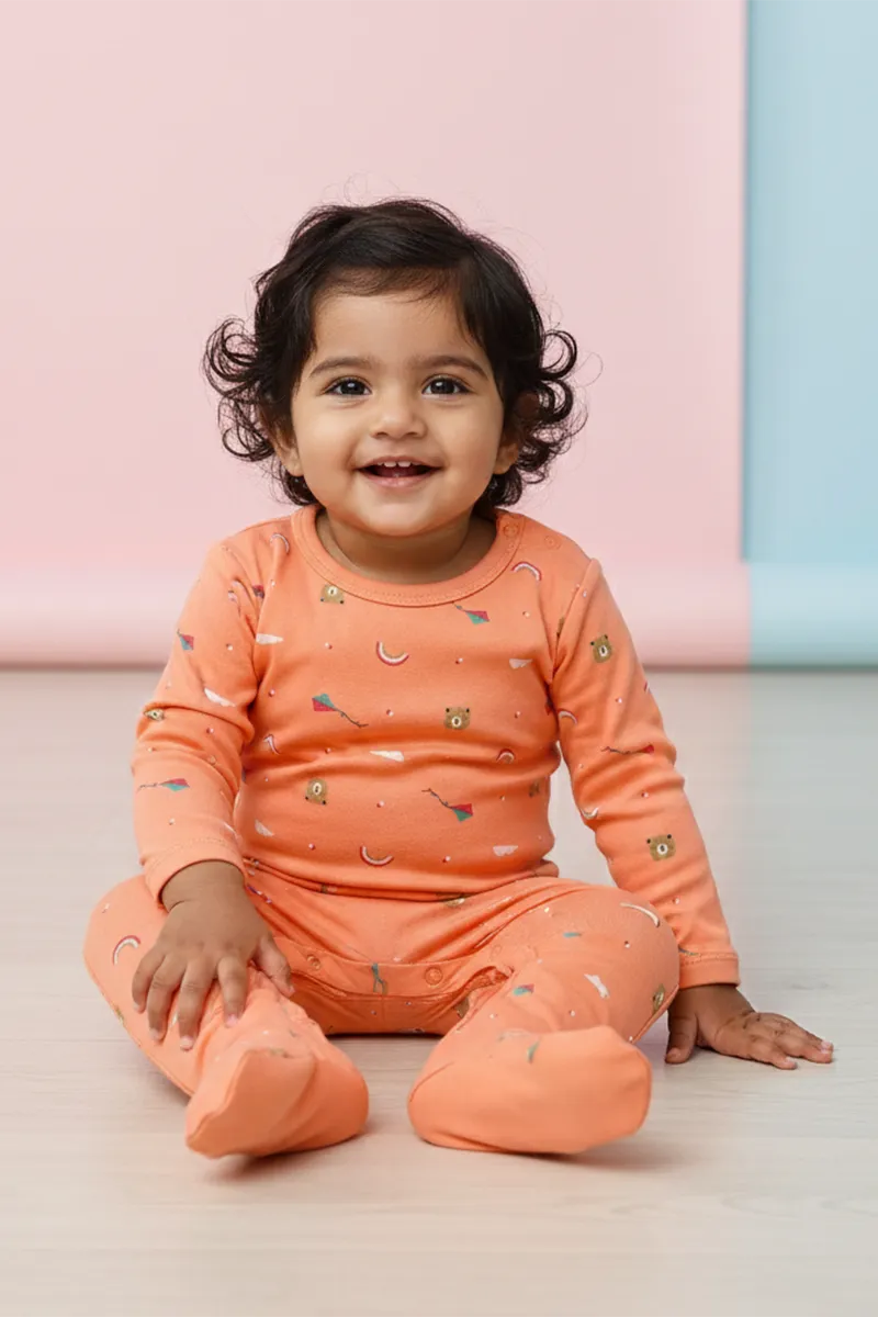 Cotton Rompers for Baby Girl - Orange CLJBR002ORA69M