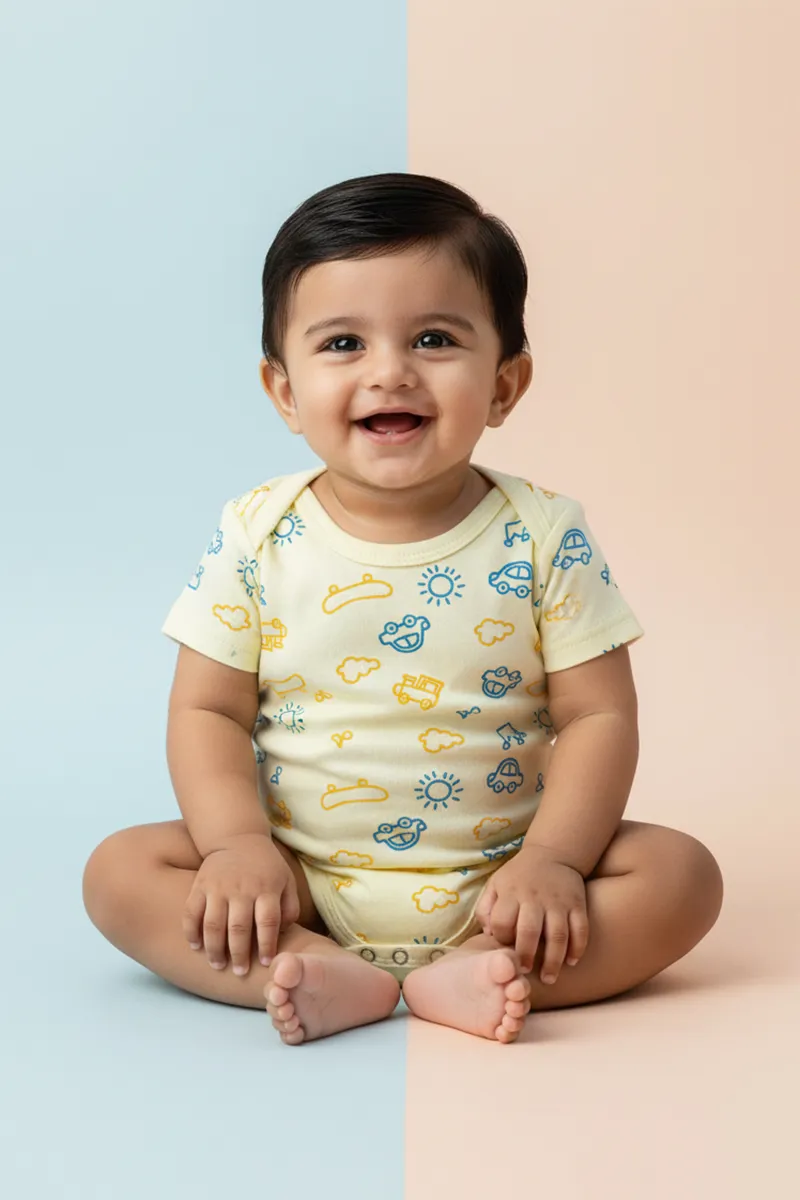 Cotton Rompers for Babies - Yellow CLJBR015YEL03M